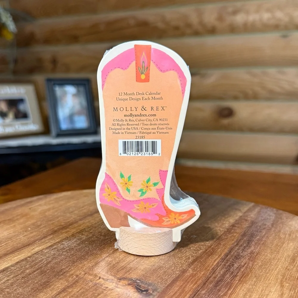 PINK COWGIRL BOOT 2026 Monthly Desk Calendar